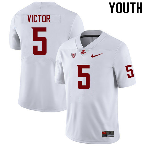 Youth #5 Lincoln Victor Washington State Cougars College Football Jerseys Sale-White - Click Image to Close